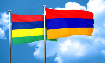 Mauritius flag with Armenia flag, 3D rendering