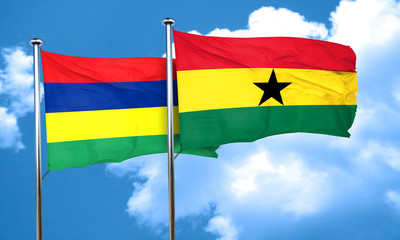 Mauritius flag with Ghana flag, 3D rendering
