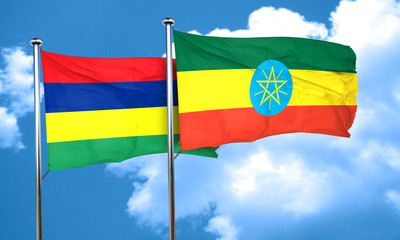 Mauritius flag with Ethiopia flag, 3D rendering
