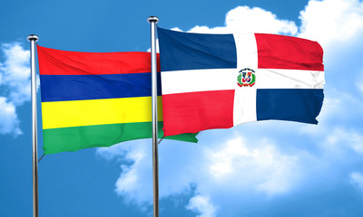 Mauritius flag with Dominican Republic flag, 3D rendering