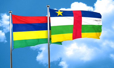 Mauritius flag with Central African Republic flag, 3D rendering