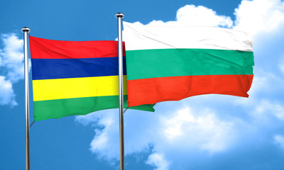 Mauritius flag with Bulgaria flag, 3D rendering