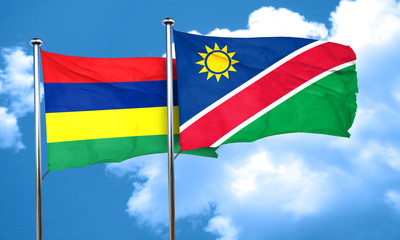 Fototapeta na wymiar Mauritius flag with Namibia flag, 3D rendering