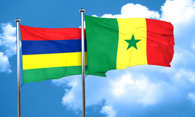 Mauritius flag with Senegal flag, 3D rendering