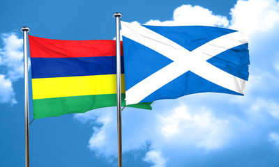 Mauritius flag with Scotland flag, 3D rendering