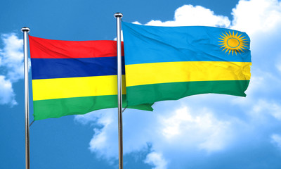 Mauritius flag with rwanda flag, 3D rendering