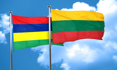 Mauritius flag with Lithuania flag, 3D rendering