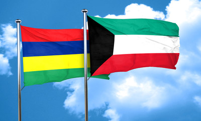 Mauritius flag with Kuwait flag, 3D rendering