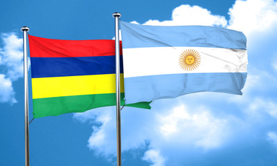 Mauritius flag with Argentine flag, 3D rendering