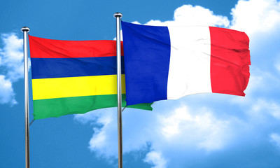 Mauritius flag with France flag, 3D rendering