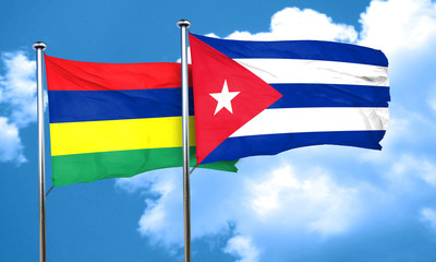 Mauritius flag with cuba flag, 3D rendering