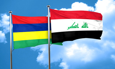 Mauritius flag with Iraq flag, 3D rendering