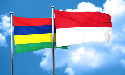 Fototapeta na wymiar Mauritius flag with Indonesia flag, 3D rendering