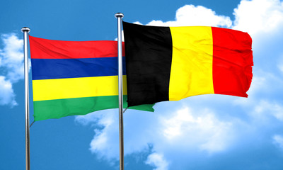 Mauritius flag with Belgium flag, 3D rendering