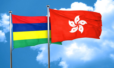 Mauritius flag with Hong Kong flag, 3D rendering