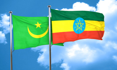 Mauritania flag with Ethiopia flag, 3D rendering