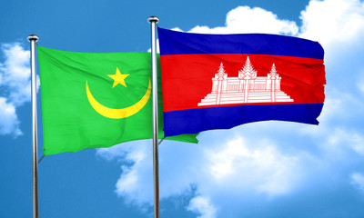 Mauritania flag with Cambodia flag, 3D rendering