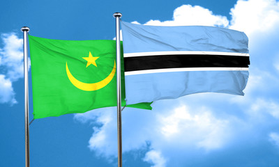 Mauritania flag with Botswana flag, 3D rendering