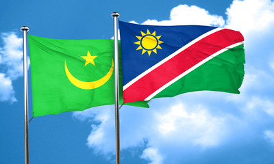 Mauritania flag with Namibia flag, 3D rendering