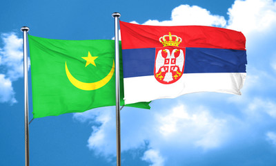 Mauritania flag with Serbia flag, 3D rendering