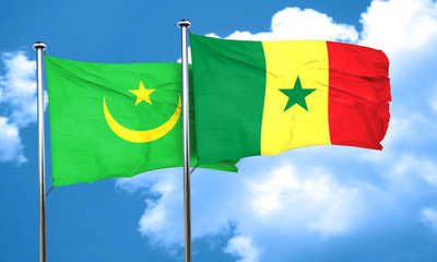 Mauritania flag with Senegal flag, 3D rendering