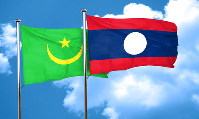 Mauritania flag with Laos flag, 3D rendering