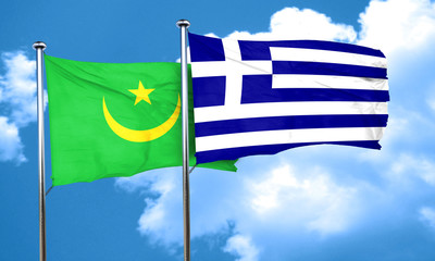 Mauritania flag with Greece flag, 3D rendering