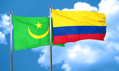 Mauritania flag with Colombia flag, 3D rendering