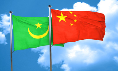 Mauritania flag with China flag, 3D rendering