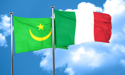 Mauritania flag with Italy flag, 3D rendering