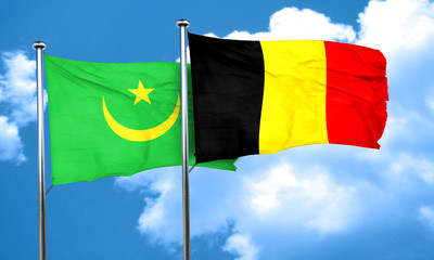 Mauritania flag with Belgium flag, 3D rendering