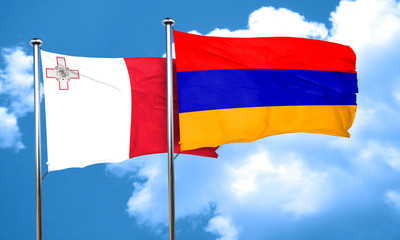 Malta flag with Armenia flag, 3D rendering