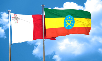 Malta flag with Ethiopia flag, 3D rendering