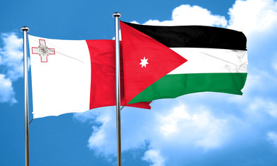 Malta flag with Jordan flag, 3D rendering