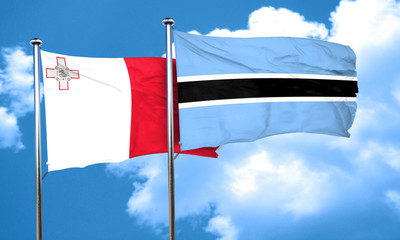 Malta flag with Botswana flag, 3D rendering