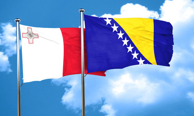 Malta flag with Bosnia and Herzegovina flag, 3D rendering