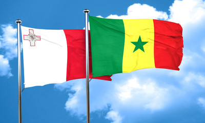 Malta flag with Senegal flag, 3D rendering