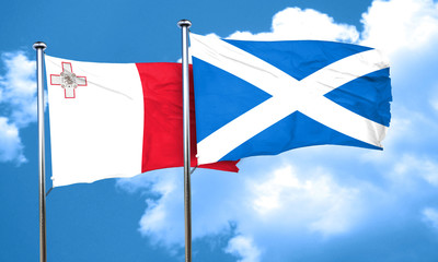Malta flag with Scotland flag, 3D rendering