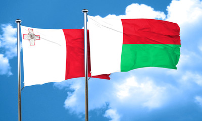 Malta flag with Madagascar flag, 3D rendering