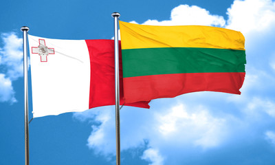 Malta flag with Lithuania flag, 3D rendering