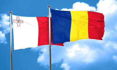 Malta flag with Romania flag, 3D rendering