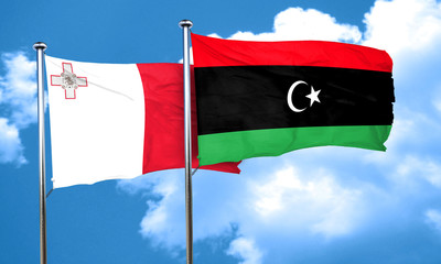 Malta flag with Libya flag, 3D rendering