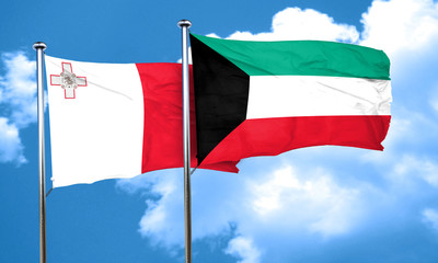 Fototapeta na wymiar Malta flag with Kuwait flag, 3D rendering