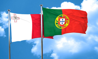 Malta flag with Portugal flag, 3D rendering
