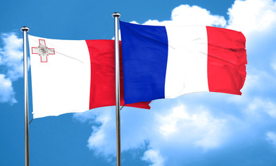 Malta flag with France flag, 3D rendering