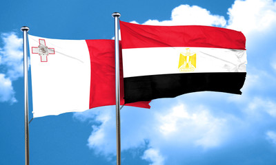 Malta flag with egypt flag, 3D rendering