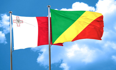 Malta flag with congo flag, 3D rendering