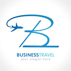 B business travel company logo. Airline business travel logo design with letter 