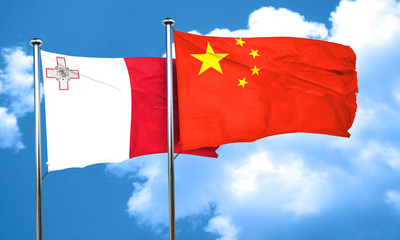 Malta flag with China flag, 3D rendering