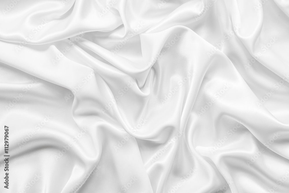 Poster White abstract background with wave pattern of satin fabric.